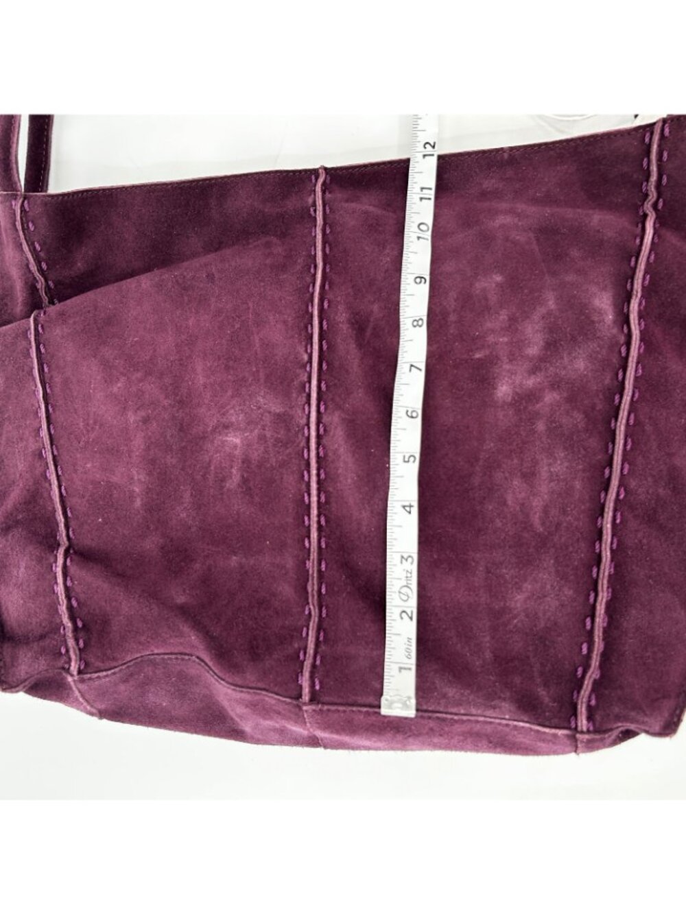 The Sak Los Feliz Tote Aubergine Suede Snap Shoulder Strap Silver Lined Slouchy - Picture 13 of 14